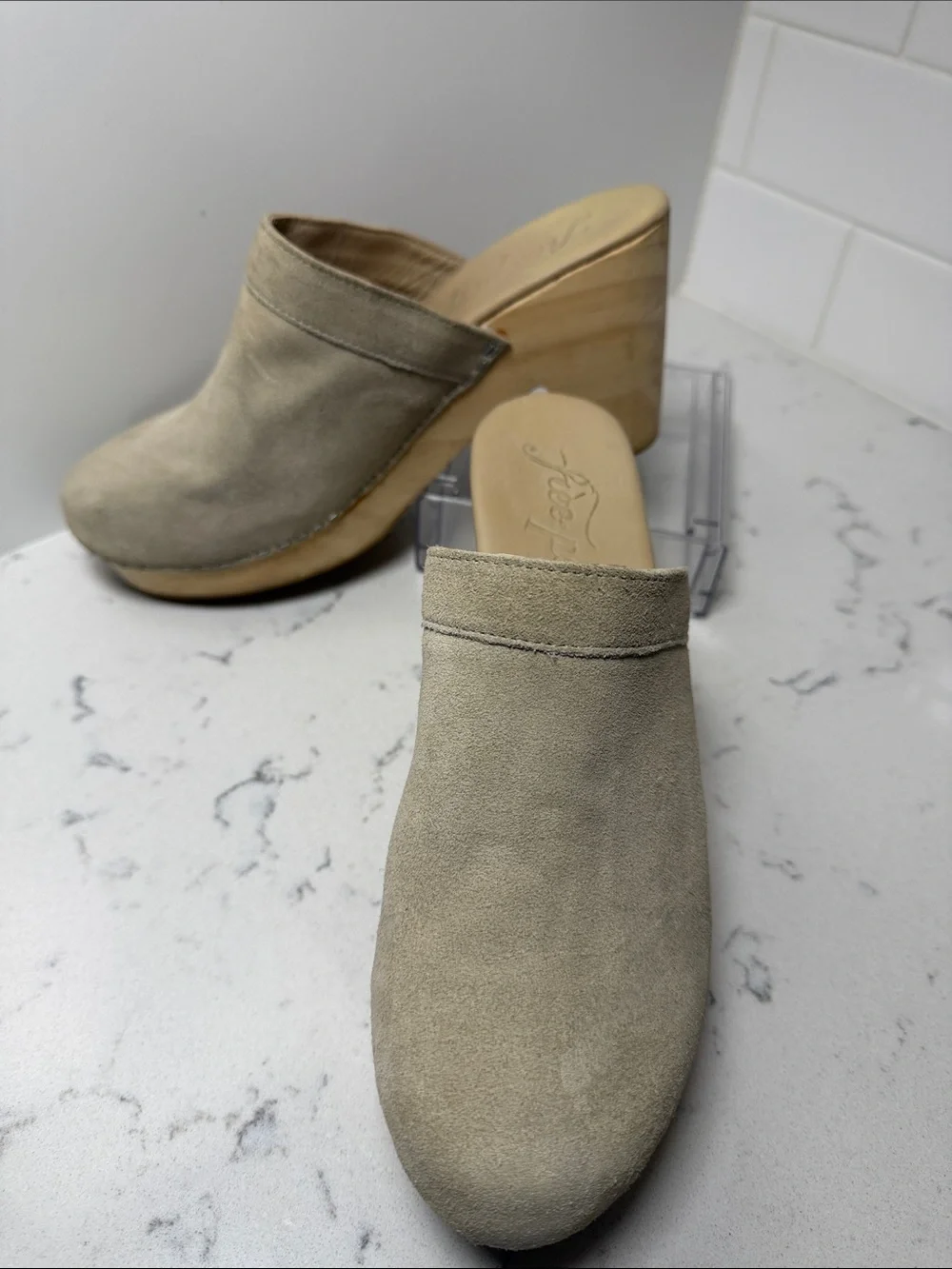 Free People Taupe Suede Wedge Mule Clogs